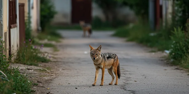 Șacal auriu fotografiat la marginea unui sat din Banat